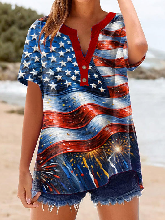 Women's Independence Day Flag Linen Shirt