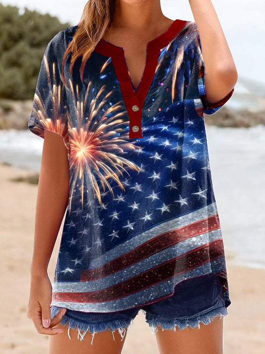 Women's Independence Day Flag Linen Shirt