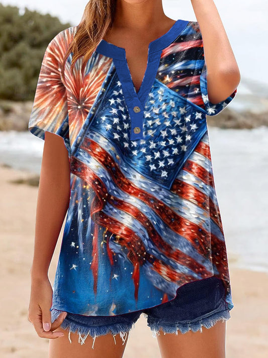 Women's Independence Day Flag Linen Shirt