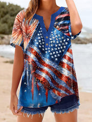 Women's Independence Day Flag Linen Shirt