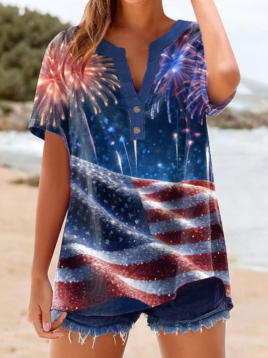 Women's Independence Day Flag Linen Shirt