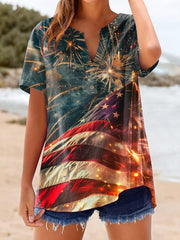 Women's Independence Day Flag Linen Shirt