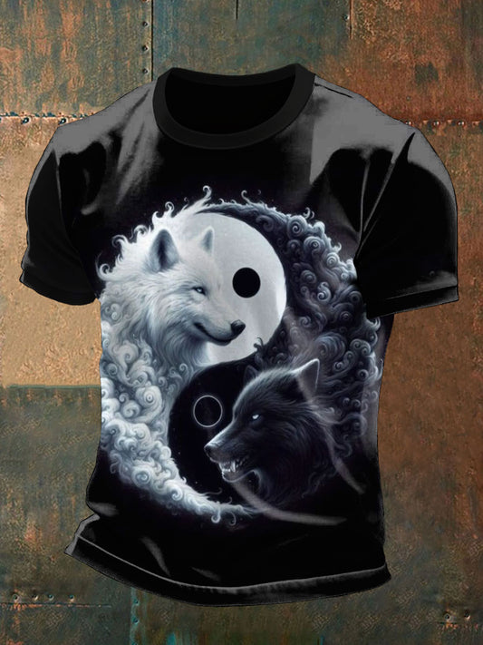Men's black and white wolf print t-shirts
