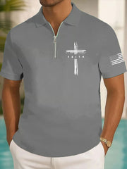 Men's Faith Cross Printed Casual Zip-Up Top