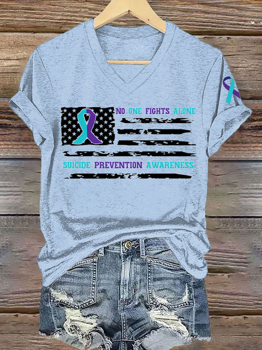 Women's Suicide Prevention Awareness Flag Ribbon Print T-Shirt