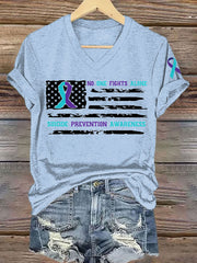Women's Suicide Prevention Awareness Flag Ribbon Print T-Shirt