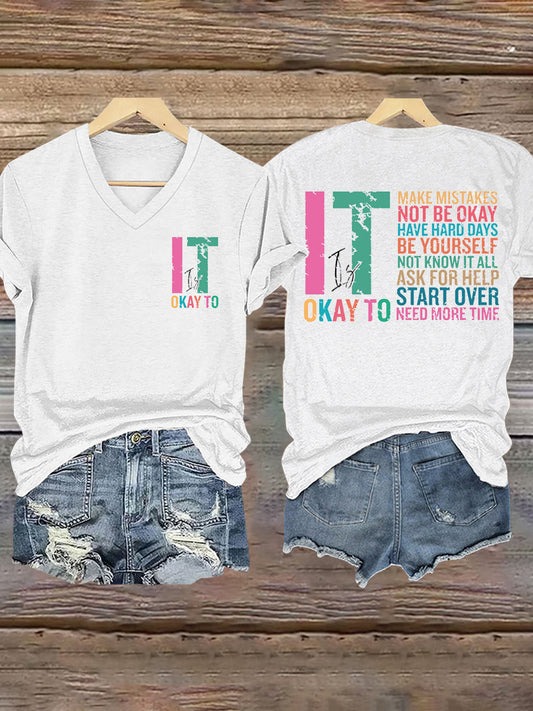 Women's Suicide Prevention Awareness Mental Health Its Okay To Make Mistakes Print T-Shirt