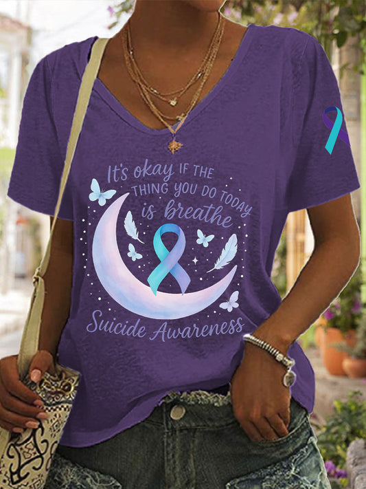 Women's Suicide Prevention Awareness It's Okay If The Only Thing You DO Today Is Breathe Print T-Shirt
