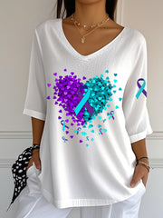 Women's Suicide Prevention Awareness Heart Ribbon Mid Sleeve T-Shirt