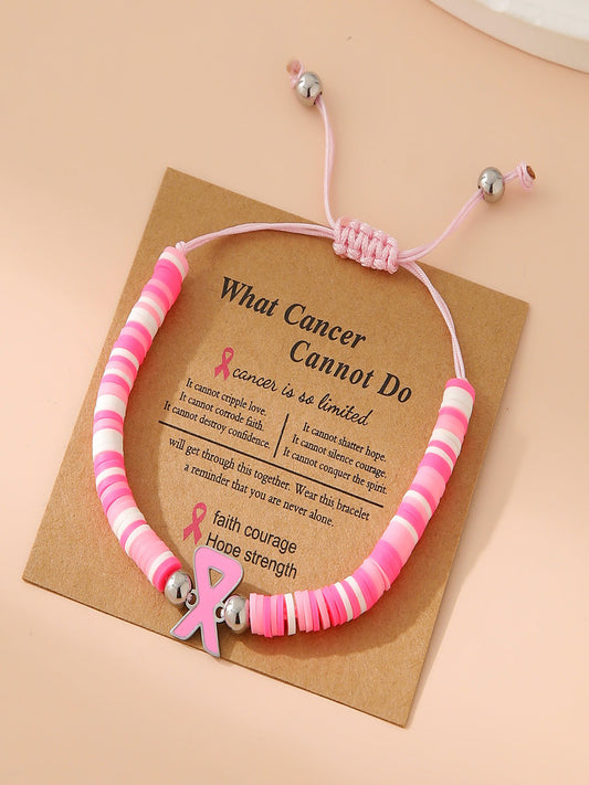Women's Courage Strength Pink Ribbon Breast Cancer Awareness Bracelet