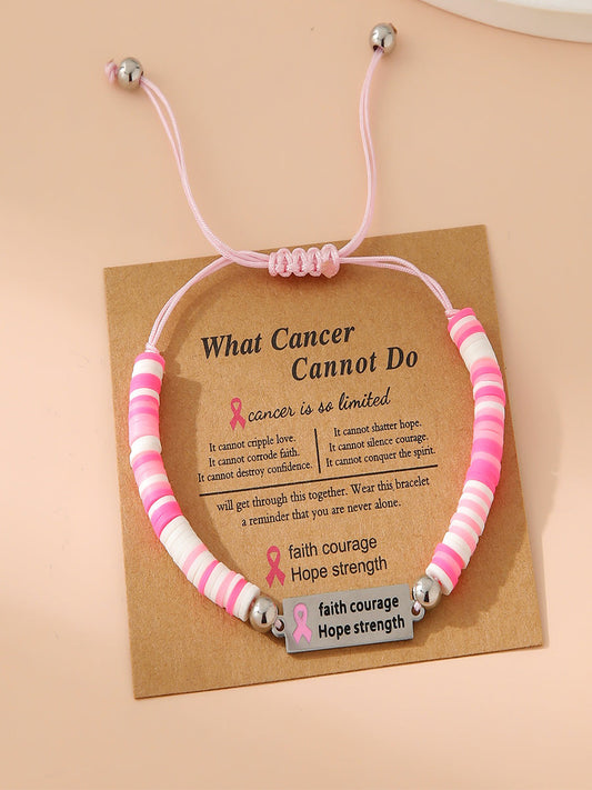 Women's Courage Strength Pink Ribbon Breast Cancer Awareness Bracelet