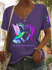 Women's Suicide Prevention Awareness Choose To Keep Going Hummingbird Heart T-Shirt