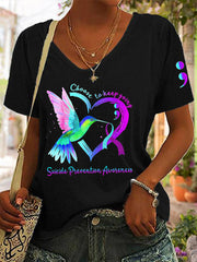 Women's Suicide Prevention Awareness Choose To Keep Going Hummingbird Heart T-Shirt