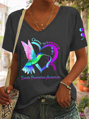 Women's Suicide Prevention Awareness Choose To Keep Going Hummingbird Heart T-Shirt