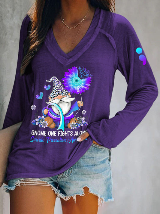 Women's Suicide Prevention Awareness Gnomes V Neck Tee