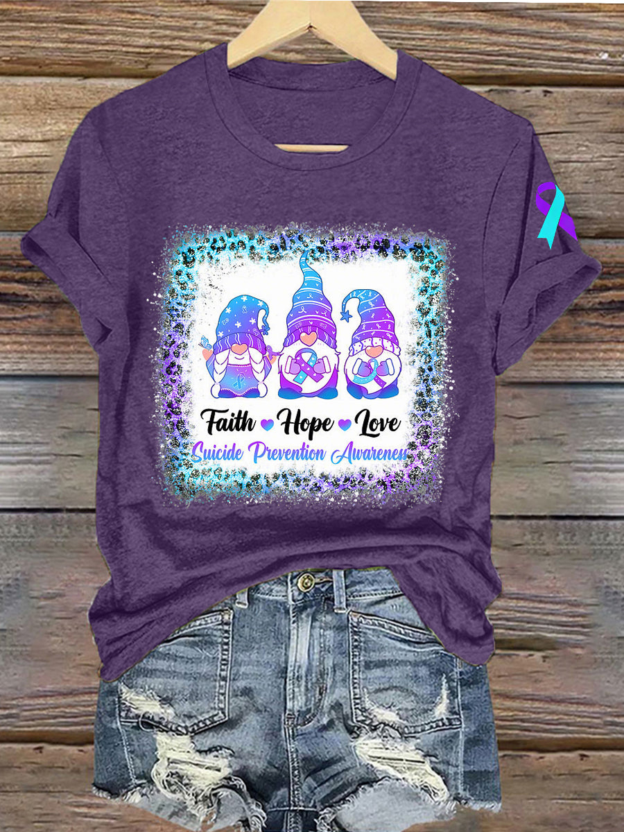 Women's Suicide Prevention Awareness Faith Hope Love Gnomes T-shirt