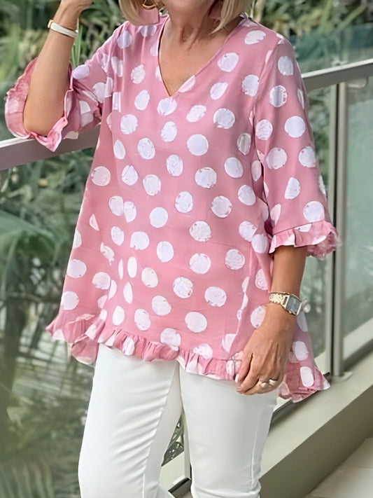 Women's Vintage Polka Dot Print Linen Shirt