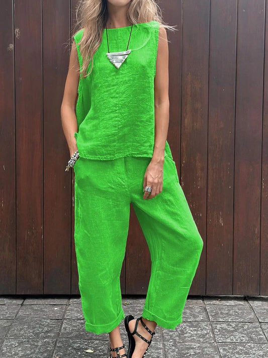 Women's Simple Solid Color Linen Set