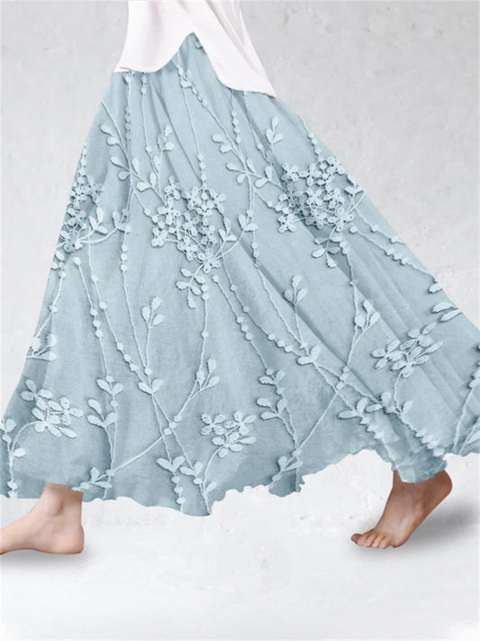 Women's Elegant Floral Embroidered Linen Skirt