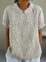 Women's Elegant Floral Embroidered Linen Shirt