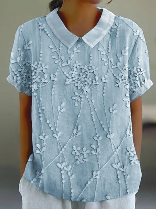 Women's Elegant Floral Embroidered Linen Shirt