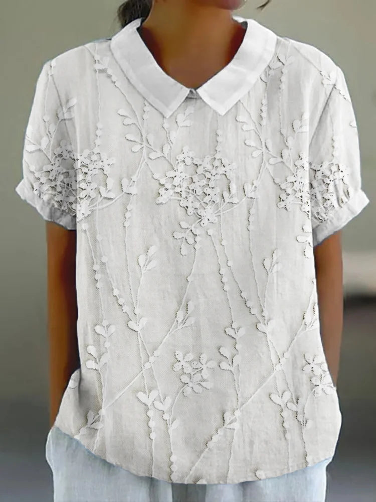 Women's Elegant Floral Embroidered Linen Shirt