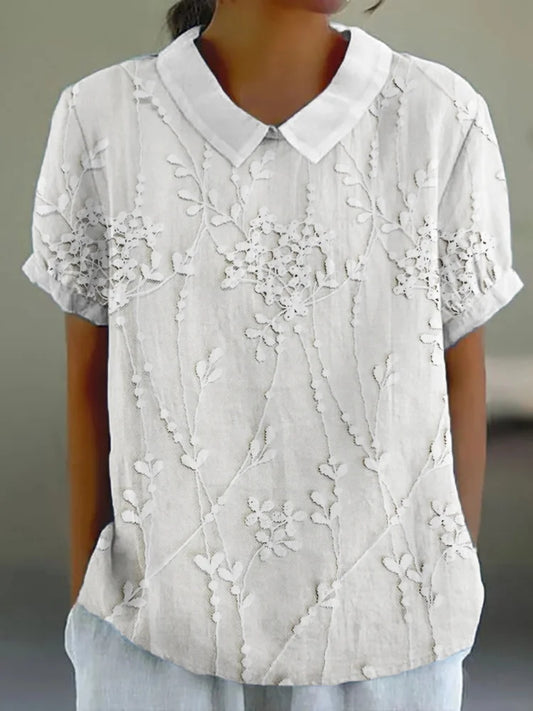 Women's Elegant Floral Embroidered Linen Shirt