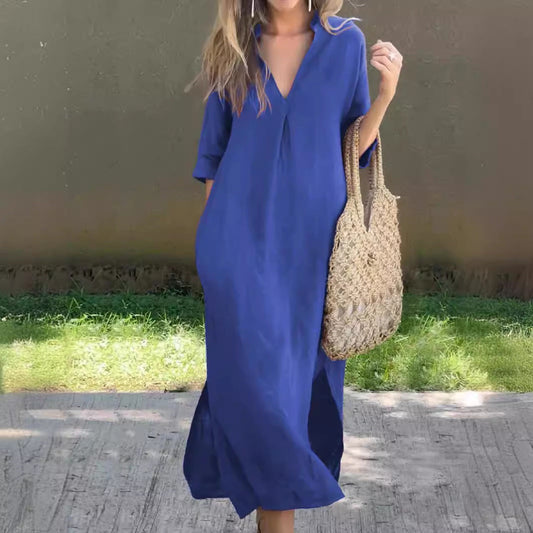 Women's Vintage Simple Linen Midi Dress