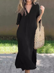 Women's Vintage Simple Linen Midi Dress