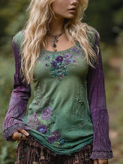 Women's Vintage Elegant Floral Embroidered Shirt