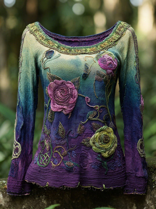 Women's botanical floral print casual t-shirts
