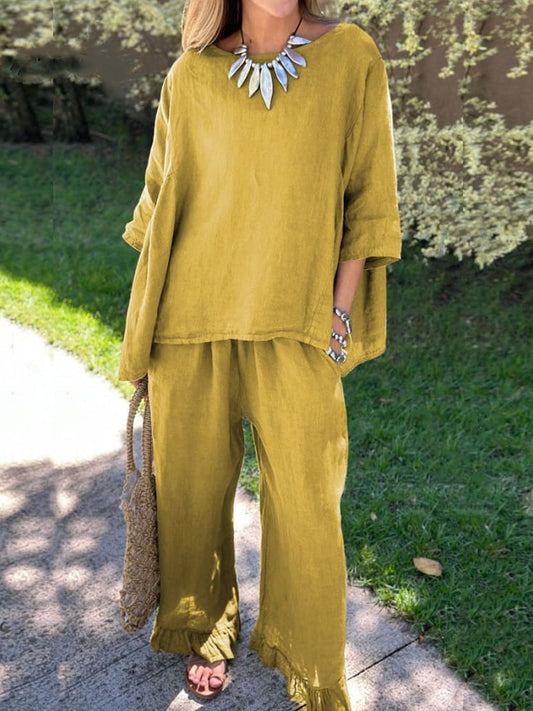 Women's Simple Solid Color Linen Set