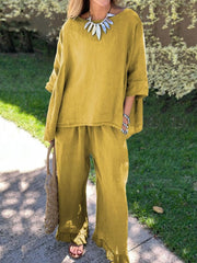 Women's Simple Solid Color Linen Set