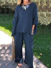Women's Simple Solid Color Linen Set