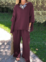 Women's Simple Solid Color Linen Set