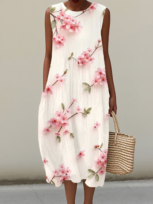 Women's Elegant Floral Pattern Linen Dress