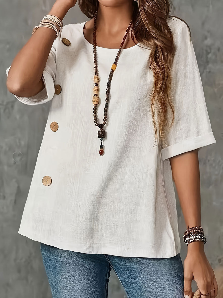 Women's cotton and linen casual T-shirt