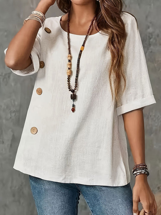 Women's cotton and linen casual T-shirt