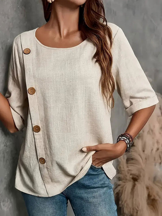 Women's cotton and linen casual T-shirt