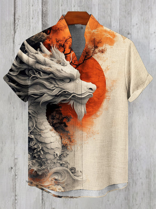 Men's Dragon Art Print Short-sleeved Shirt