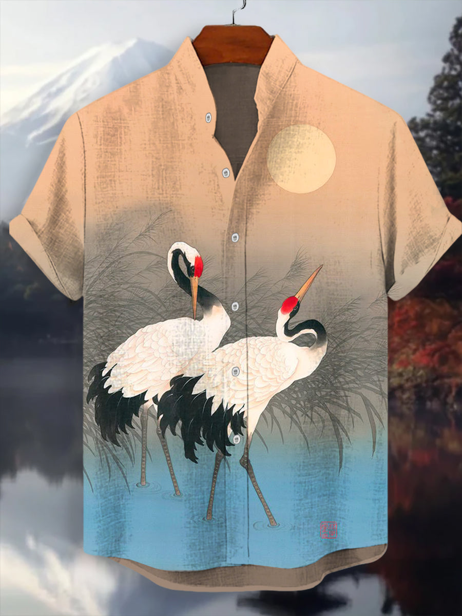 Men's Japanese Crane Art Short Sleeves Shirt