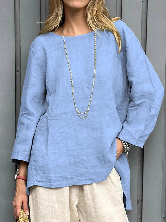 Women's Simple Solid Color Linen Shirt