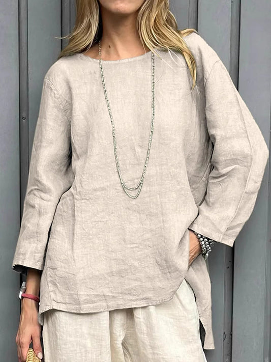 Women's Simple Solid Color Linen Shirt