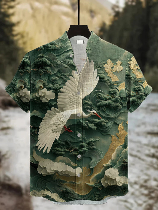 Men's Art Crane Short-sleeved Shirt