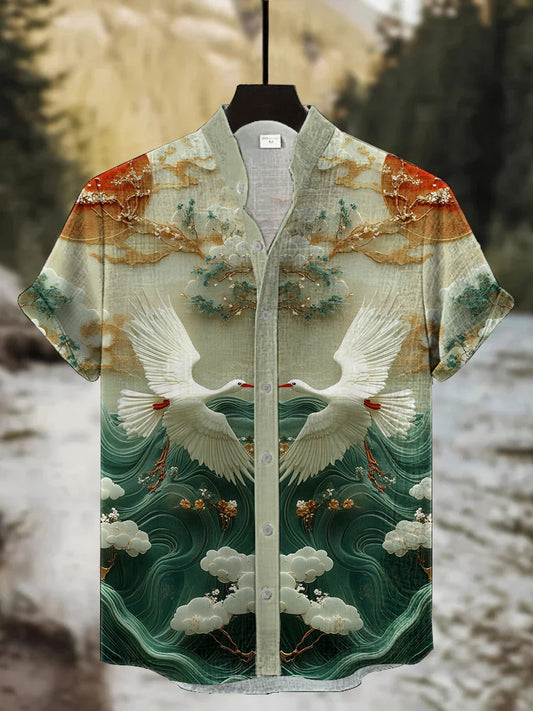 Men's Art Crane Short-sleeved Shirt