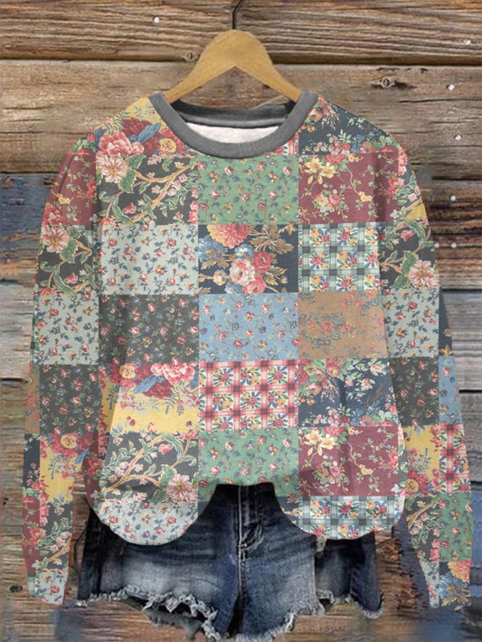 Women's Vintage Floral Patchwork Cozy Warm Zipper Hoodie