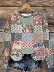 Women's Vintage Floral Patchwork Cozy Warm Zipper Hoodie