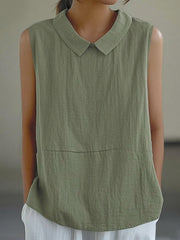 Women's Simple Solid Linen Sleeveless Shirt
