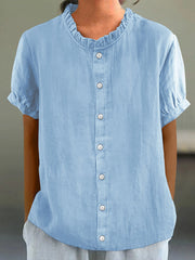 Women's Elegant Ruffled Linen Shirt