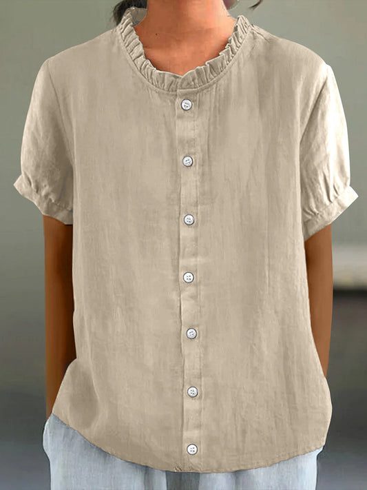 Women's Elegant Ruffled Linen Shirt